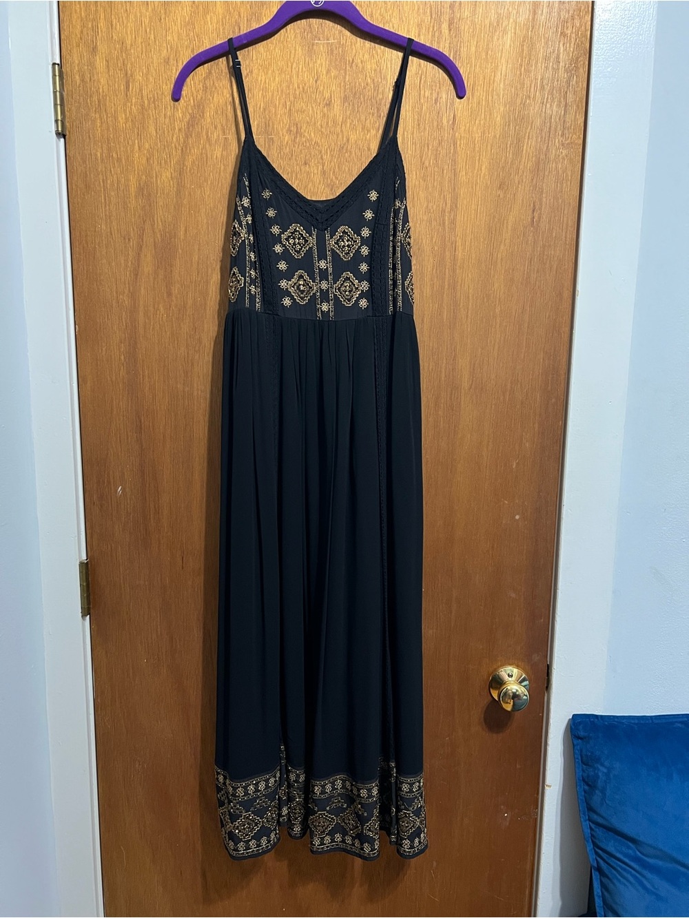 Black Maxi Dress with Gold Embroidery